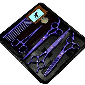 YODZ 7.0 Inch Professional Pet Grooming Scissors Set Stainless Steel Pet Gromming Curved Scissors Straight Scissors Thinning Scissors,with Comb