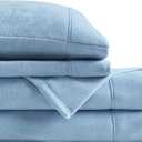 True North by Sleep Philosophy Micro Fleece Bed Sheet Set, Warm, Sheets with 14" Deep Pocket, for Cold Season Cozy Sheet-Set, Matching Pillow Case, Queen, Blue, 4 Piece