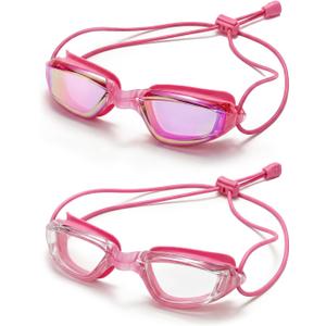 4 x Aegend Swimming Goggles with Adjustable Bungee Strap, No Leak Anti-Fog UV Protection Mirrored Swim Goggles for Adults