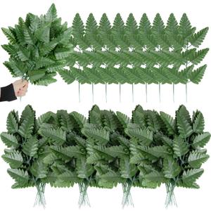 XONOR Artificial Silk Leaf Fern - Artificial Fern Leaves Stem Faux Greenery Plant for Cemetery Grave Headstone Wedding Home Garden Decoration (100Pcs, Dark Green)