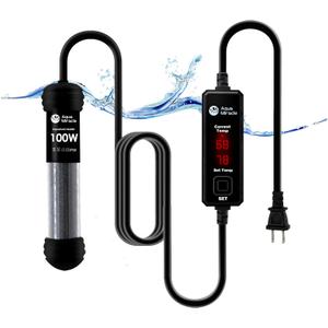 AquaMiracle Upgraded 100W Small Aquarium Heater Fish Tank Heater Turtle Heater Super Mini Aquarium Heater, Dry-Run/Overheating Protection and Memory Function, Dual LED Display, for 10-20 Gal Tanks