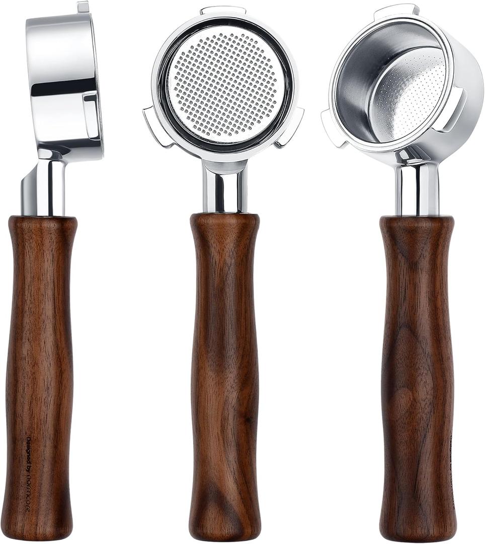 Normcore 51mm 3 Ears Naked Portafilter for DeLonghi Dedica, SMEG EUPA Machines, Bottomless Espresso Portafilter with 18g Basket, Genuine American Walnut Handle