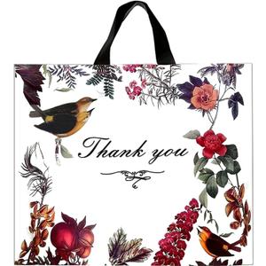 WAKAKO 60 Pack Thank You Bags for Business, Reusable Plastic Shopping Retail Gift Bags with Loop Handle, Retail Boutique Merchandise Use Eco-Friendly Floral (18" W x 16" H)
