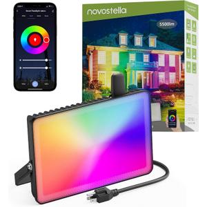 NOVOSTELLA Smart RGB LED Flood Light Outdoor 60W Tunable White, Color Changing Landscape Halloween Uplights, IP66 Waterproof, Group Control Spotlights, 2700K-6500K Strobe Lights for House Event 1PC