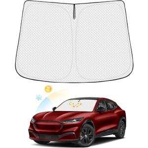 Windshield Sun Shade for 2021-2025 2026 Ford Mustang Mach-E Accessories Thicken 6-Layer Front Window Sunshade Cover Sun Visor Protector Foldable Block UV Rays Keep Vehicle Cool