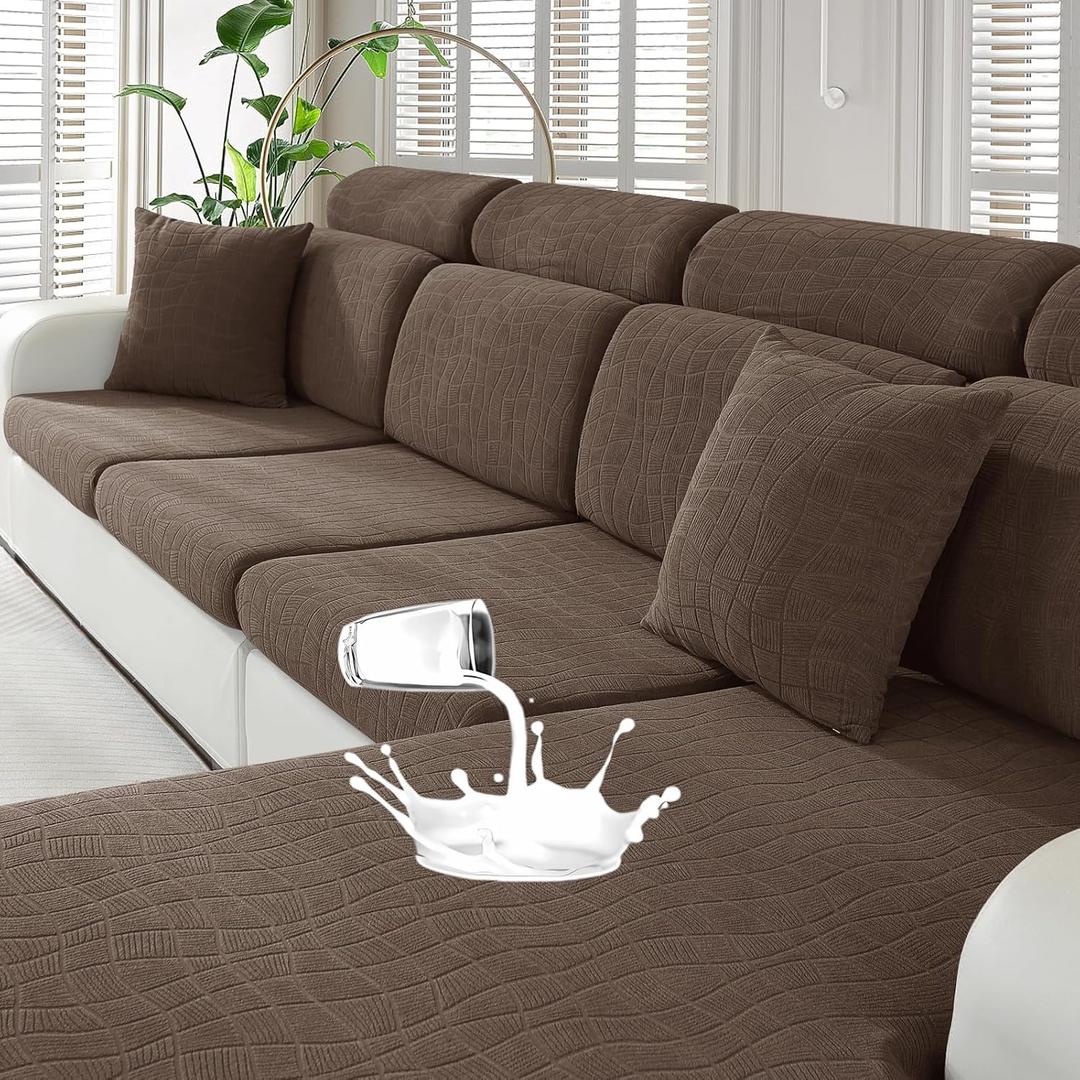 MAXIJIN Waterproof Couch Cushion Covers Stretch Sofa Seat Slipcovers WashableSectional Outdoor Cushion Covers with Elastic Bottom for Dogs Pets Kids (1 Pc Loveseat Cushion Cover, Light Coffee)