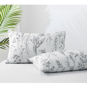 Queen Pillow Cases Set of 2, 20x30 Envelope Closure Pillowcase Plant Patterns Pillow Cases, Soft Breathable and Non Shrinking White Pillow Cases Microfiber Brushed Pillowcases