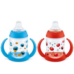 NUK Learner Cup, 5oz, Pack of 2, Sesame Street, Elmo and Cookie Monster – Soft Spout, EasyGrip Handles, BPA Free, Spill Proof Transition Sippy Cup