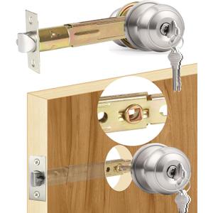 5" Backset Entry Door Latch with Standard Keyed Knobset, 19/64" (7.6mm) Square Interface with Square Corner Faceplate, Non-Handed, Satin Nickel