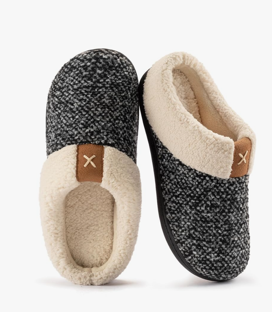 ULTRAIDEAS Women's Indoor Bedroom Slipper with Memory Foam, Gift for Women, Wool-Like House Shoe with Anti-Skid Rubber Sole for Ladies (7-8, Grey)