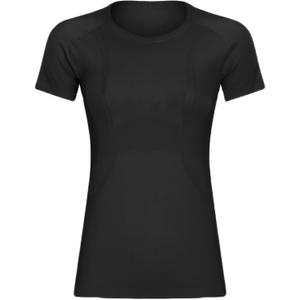 Womens Seamless Short Sleeve Workout Tee Featherlight Nylon Top for Gym Yoga Daily Wear (Black)
