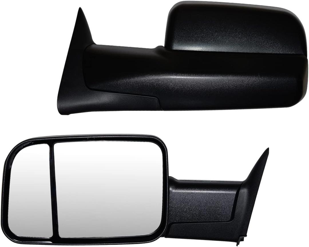 Pair Towing Mirrors Compatible with Towing Mirrors 94-01 Dodge Ram 1500, 94-02 Ram 2500 3500 Truck Manual Adjusted Side Black Housing Set Left+Right