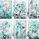 Breling Set of 6 Teal Daisy Kitchen Towel Vintage Themed Dish Towel Turquoise Bathroom Decorative Rustic Tea Cloths for Kitchen Bathroom Home Cooking Housewarming Gifts, 14 x 21 Inch