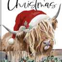 Christmas Highland Cow Wall Decor:Merry Christmas Canvas Wall Art Cow Pictures Farm Animal Prints Xmas Holiday Decorations Farmhouse Country Wall Hangings Paintings for Living Room 12x15 Inch