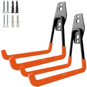 Garage Storage Utility HooksGarage Garden Tool OrganizerSteel Wall Mount Hooks, Large Garden U Hooks 2 Pack (Orange)