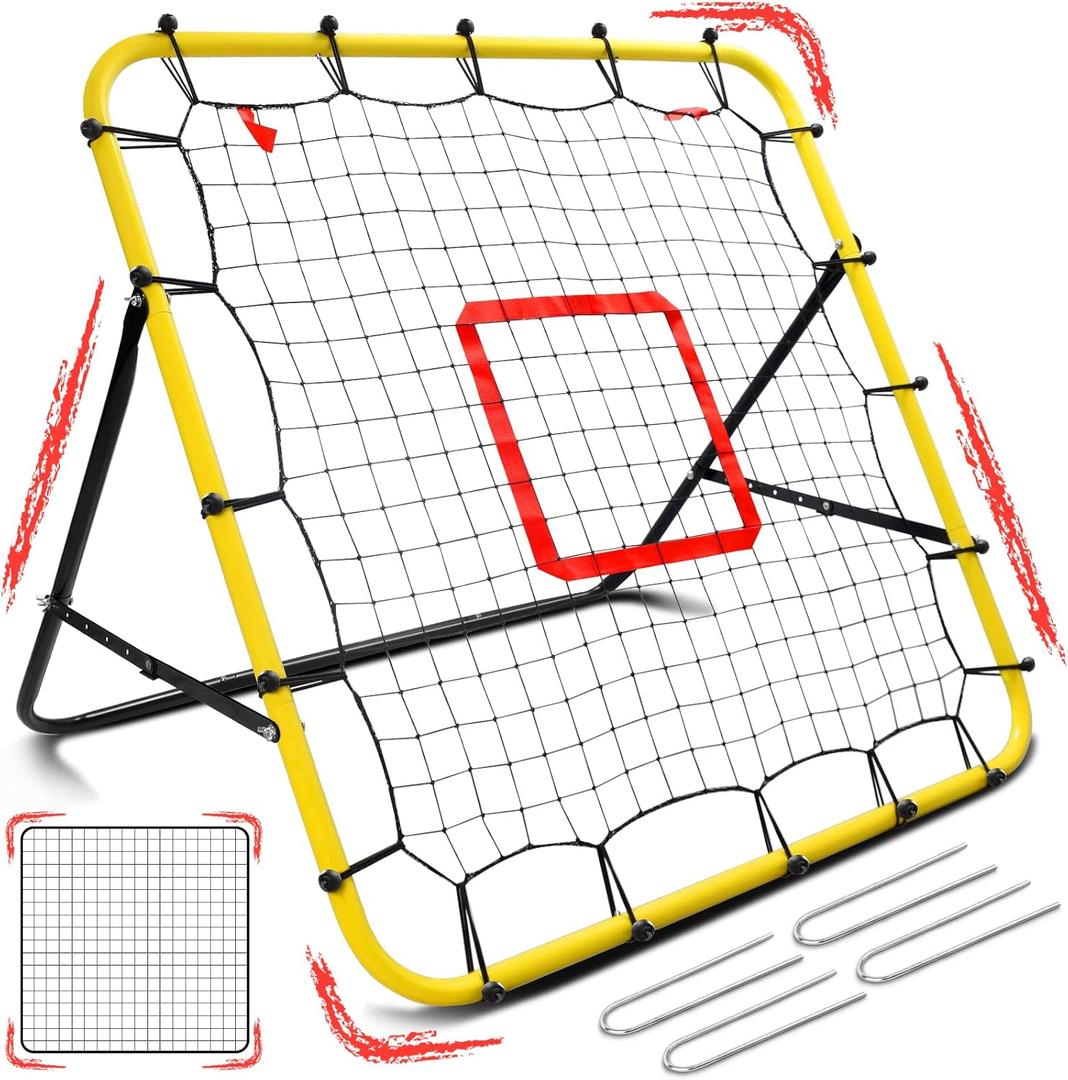 Soccer Rebounder Bounce Back Net,Baseball Rebounder Net, Adjustable Angle All Ages Volleyball Rebounder Training Equipment, Soccer Themed Gifts for Backyard Soccer Practice (3.3FT)