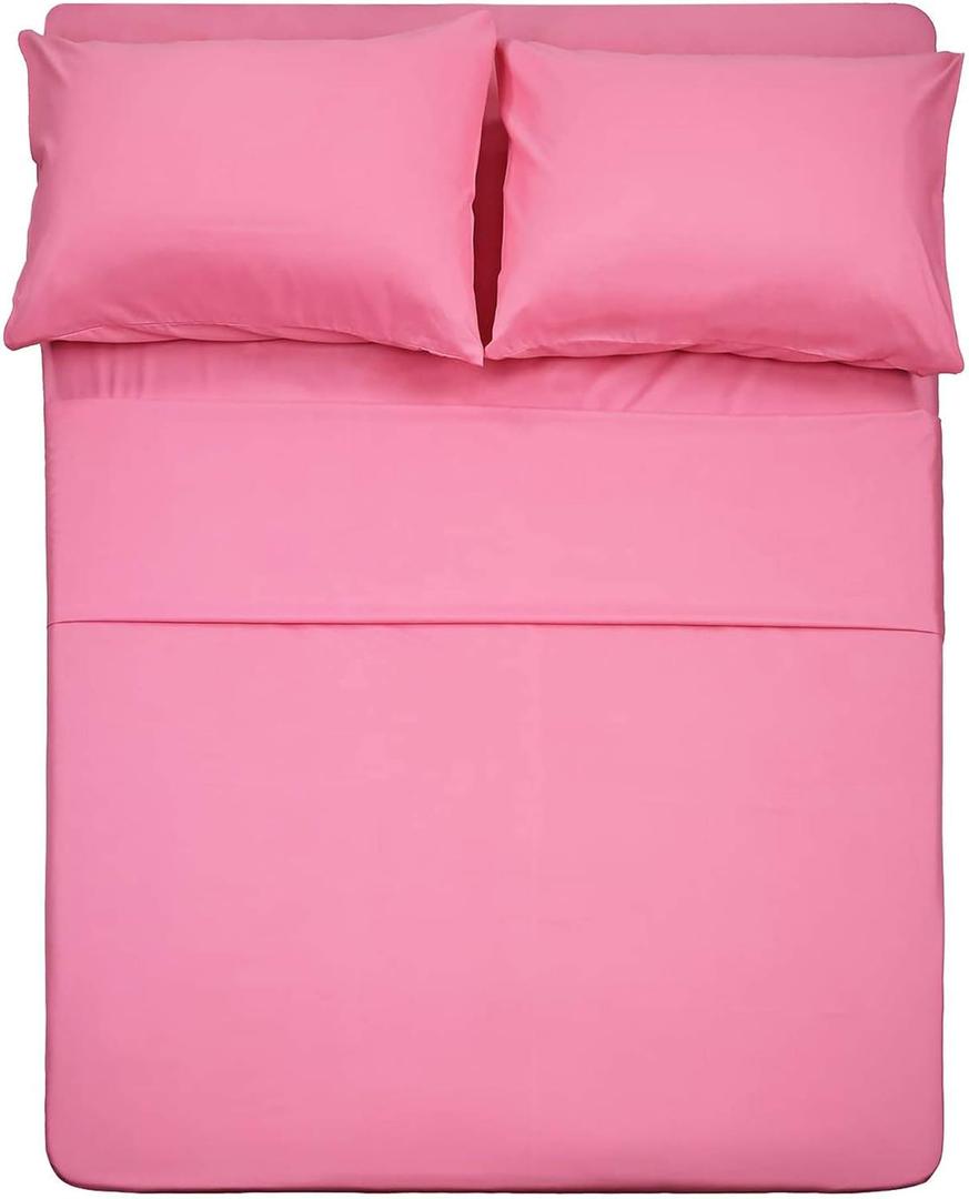 4 Piece Bed Sheet Set (Queen,Peach Pink) 1 Flat Sheet,1 Fitted Sheet and 2 Pillow Cases,Brushed Microfiber Luxury Bedding with Deep Pockets