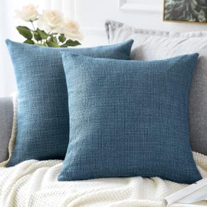 OTOSTAR Linen Throw Pillow Covers Set of 2 Decorative Square Pillowcases Cushion Covers 26x26 Inch for Home Decor Sofa Bedroom Car 65 x 65 CM Blue