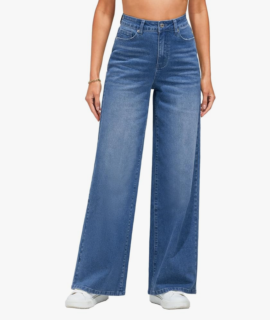 Wide Leg Jeans for Women High Waisted Stretchy Denim Jeans Fashion Baggy Trouser Jean Pants with Pockets, Size 14