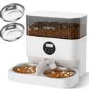 Espelho Automatic Cat Feeders for 2 Cats - 5L Timed Cat Food Dispenser with 2 Stainless Steel Bowls, 10s Meal Call Programmable Portion Control Pet Feeder with Desiccant Bag for Cats & Dogs