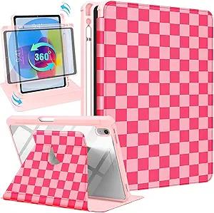 for iPad A16 Case - for iPad 10th Generation Case 10.9 Inch Women Girls Cute Girly Teens Kids Pretty Checkered Unique Aesthetic Rotating Stand Folio Tablet Cover for Apple 10/11 2025