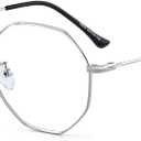 GUDVUE Blue Light Glasses, Computer/Gaming/TV/Phones Glasses for Women/men, Anti Glare/UV400/Eye Strain, Polygon Silver