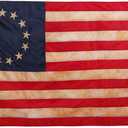 210 Nylon Betsy Ross Flag 3x5 Outdoor- Tea Stained Vintage Colonial Flag- Embroidered Stars, Sewn Stripes, Double Stitched, Grommets- Antiqued US Banner Flag- USA Flag July 4th Americana Flag Decor
