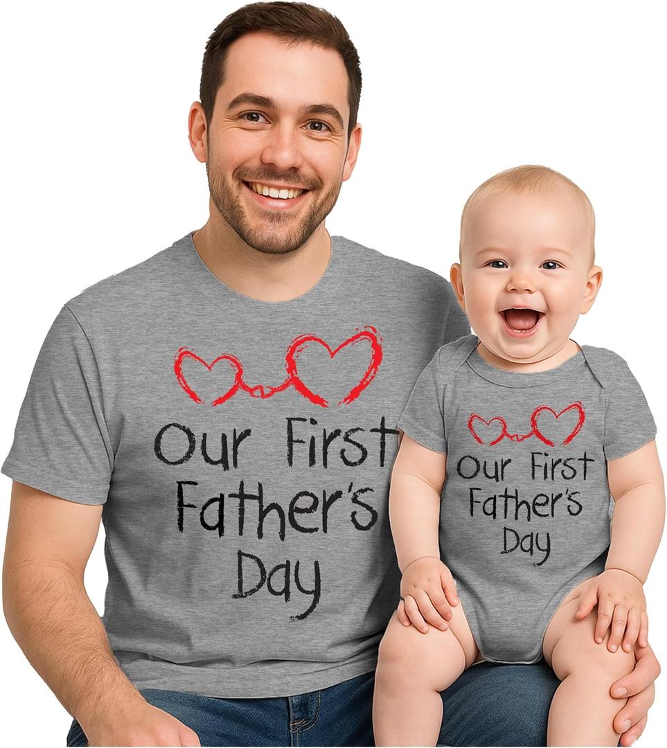 Tstars Our First Father's Day Dad and Baby Matching Outfits | New Dads Gift Adult Shirt and Infant Bodysuit (Dad X-Large / Baby 6M (3-6M))