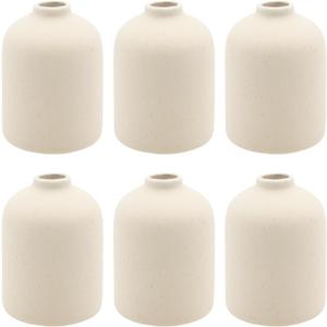 YANLING 6 Pack Small Vase for Flowers Boho Vases for Home Decor, Modern Light Yellow Ceramic Vases for Pampas Grass Simple Shelf Vase, Bud Vases for Wedding Dinner Table Party