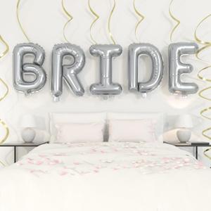 HOUSE OF PARTY Silver Bride Balloon - 40'' Foil Balloons for Wedding Bridal Shower Engagement Party Decor - Bachelorette Party Supplies for Bride-to-Be!