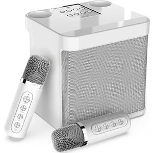 Flyasny Karaoke Machine for Adults and Kids, Portable Bluetooth Karaoke Speaker with 2 Wireless Microphones for TV, Singing Karaoke for Home Party, Great Gifts for Boys and Girls (White)