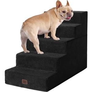 EHEYCIGA Dog Stairs for High Bed 22.5" H, 5-Step Dog Steps for Bed, Pet Steps for Small Dogs and Cats, Non-Slip Balanced Pet Ramp Indoor, Black