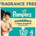 Swaddlers Diapers, Size 4 (15-34 lbs), 120 Count, Fragrance Free, Hypoallergenic, Absorbent, Pediatrician Recommended, Skin Safe