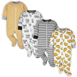 Onesies Brand Baby Boys' 4-Pack Sleep 'N Play Footie, Gold Hungry, Newborn