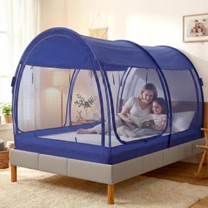 LEEDOR Bed Tent Dream Tents Bed Canopy Shelter Cabin Indoor Privacy Warm Breathable Pop Up Twin/Full/Queen for Kids and Adult Patent Pending (Mattress Not Included) (39"W x 75"L (Pack of 1), Mesh Navy)