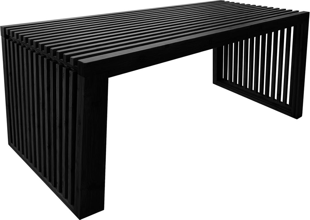 Versatile Wooden Slatted Bench - Sleek Modern Design for Dining, Entryway, Bedroom - Indoor Use with Storage Capability for Home, Kitchen, Bathroom & Beyond (Black)