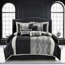 Elegant Black and Silver Comforter Set King Size, 7 Pieces Bedding & Collection, Jacquard All Season Comforter & Pillows, Ultra-Soft Microfiber