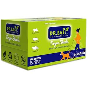 Dr.Easy SPORTS & PETS ODOR REMOVER Fruits Fresh Dryer Sheets,200 Sheets,PLANT&MINERAL-BASED FORMULA