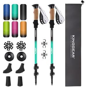 KINGGEAR Nordic Walking Stick, TP1 Hiking Poles Retractable Lightweight 7075 Aluminum, Trekking Poles with Flip Lock, Natural Cork and EVA Grip, 2pc Hiking Gear