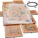 PlayVibe 1500 Piece Rotating Puzzle Board with Drawers and Cover - Sturdy Jigsaw Puzzle Table with 6 Drawers 26" x 35" - Portable Puzzles Boards with Lazy Susan, Wooden, Spinning Puzzles Accessories (1500 pcs - Rotating)