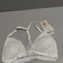 SHEKINI Women's Embroidered Triangle Bra Front Closure Plunge Wireless Lightly Lined Lace Bralette Top (White, XS)