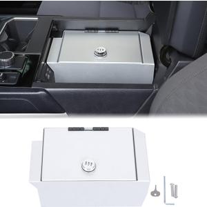 Car Center Console Lock Safe Box Armrest Storage Compatible with Toyota Tundra 2022-2026, Center Console Lock Box Armrest Security Organizer Tray Vault with 3 Digit Combo Password Insert Accessories (Silver)