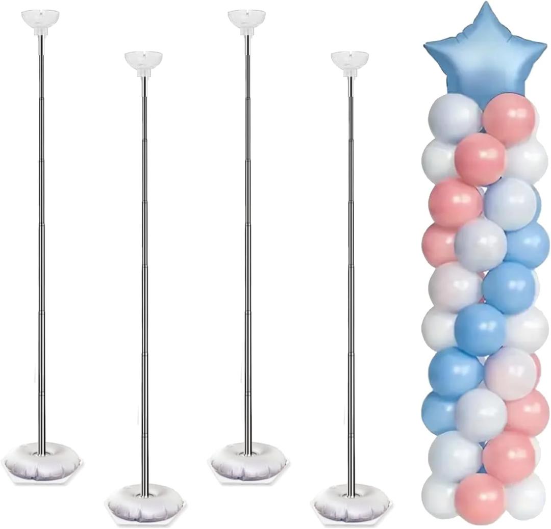 Balloon Column Stand Kit, Set of 4  7ft Height Adjustable Balloon Arch Stand Kit, Metal Telescopic Balloon Stand for Baby Shower, Birthday, Wedding, and Graduation