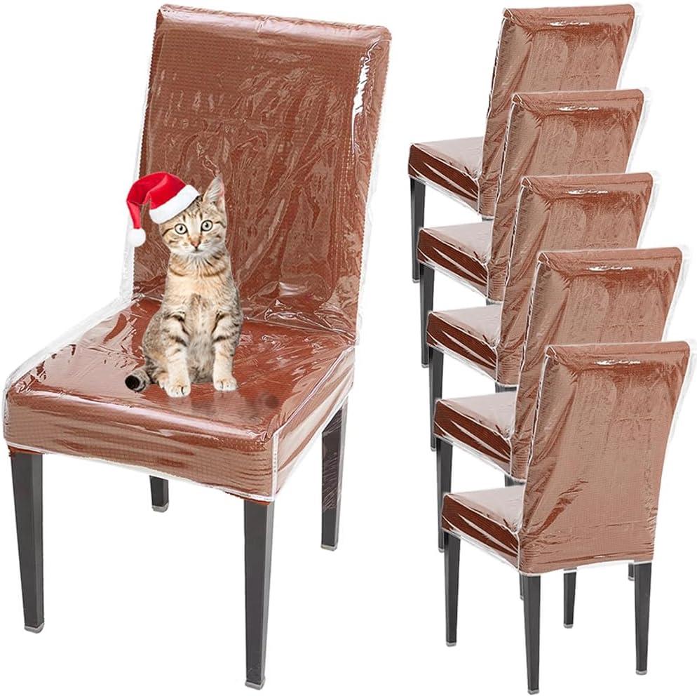 Plastic Dining Chair Protector, Chair Covers with Backrests, Clear PVC Waterproof Seat Cover, Keep Your Dinning Chair Away from Dust/Stains/Cat Dog Hair/Scratches (6)