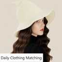 Halloween Witch Hat for Women - Wide Brim Foldable Wool Knitted Hat for Party Cosplay Costume Halloween Accessories (One Size, Off-white)