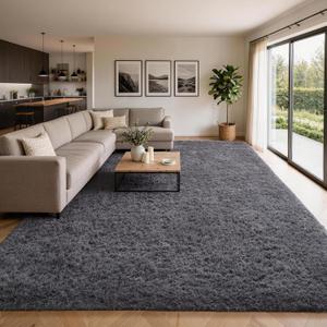 Ophanie Area Rugs 10x14 Living Room, Large Grey Bedroom Carpet, Big Shag Indoor Thick Soft Nursery Rug, Fluffy Carpets for Boy and Girls Room Home Decor Aesthetic with Over 99 pcs Pile fibers