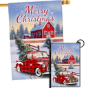 4SEASONS POD Merry Christmas Flag, Set 2 Merry Christmas Red Truck House Flag 28x40 and Christmas Garden Flag 12x18 Double Side, Winter Decorations Flag for Holiday Yard Lawn Outdoor Décor