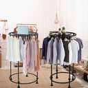 Freestanding Round Garment Display Retail Rack, Floor-Standing Double Space Multi-Purpose Metal Shelf for Clothes Storage, Commercial Clothing Organizer in Retail Boutiques (Black, 31.5"x 51.2")
