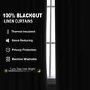 Joywell 100% Blackout Linen Curtains for Bedroom 74 Inches Long Natural Cream Black Out Curtain Hook Belt 2 Panel Thermal Insulated Room Darkening Window Drapes for Living Room Beige Ivory 52x74
