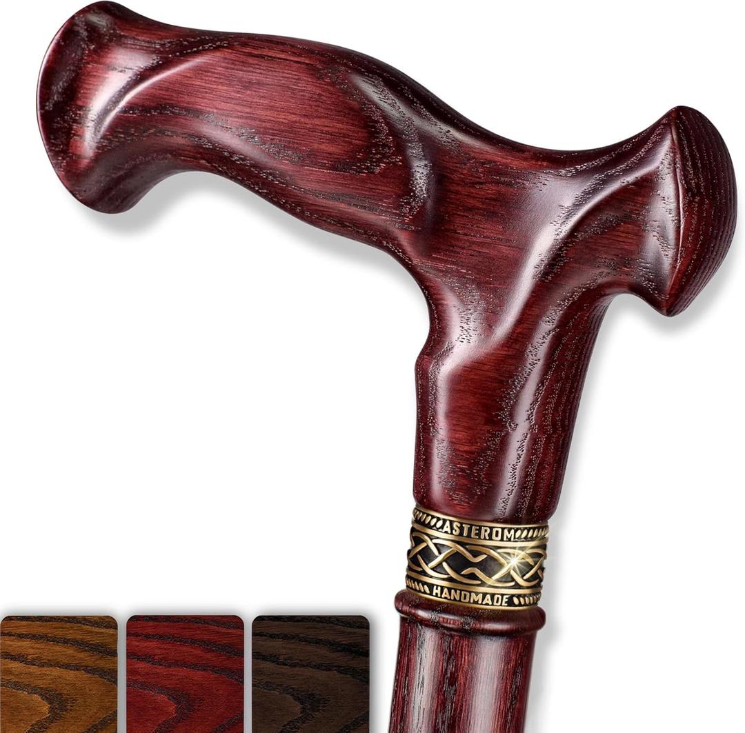 Asterom Walking Cane - Handcrafted, Ergonomic, Wooden - Canes for Men & Women, Cool Walking Sticks for Seniors, 36 in
